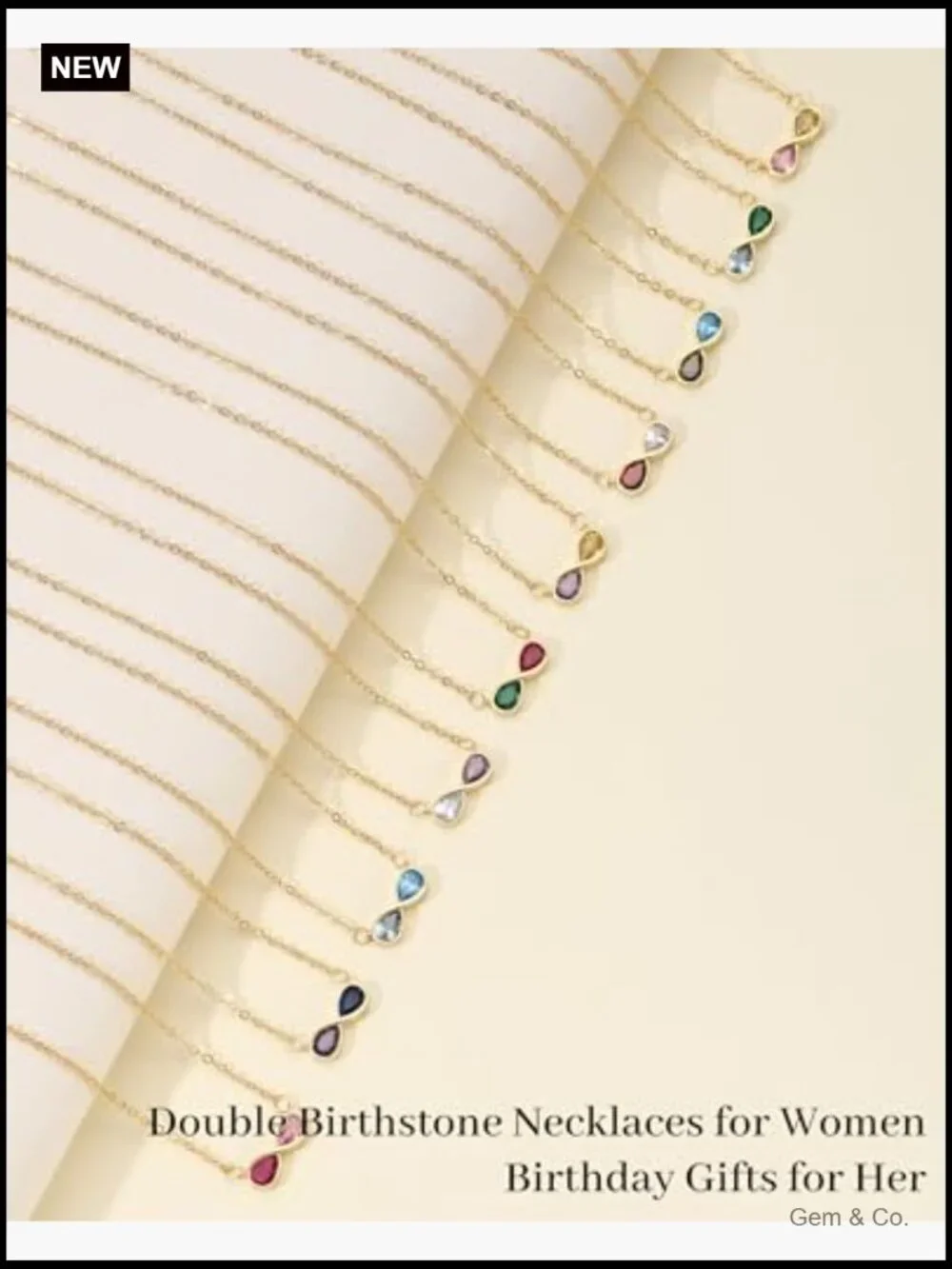 Gold Birthstone Pendant Necklace Dainty Infinity Double Birthstones 16 inch